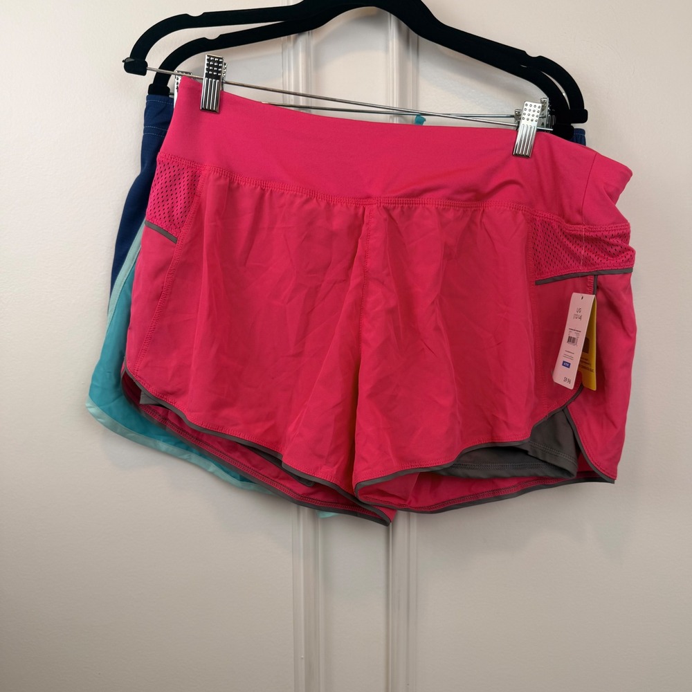 Danskin Now Womens Active Shorts Bundle Pink 2-in-1 & Teal Woven L 12-14 NWT